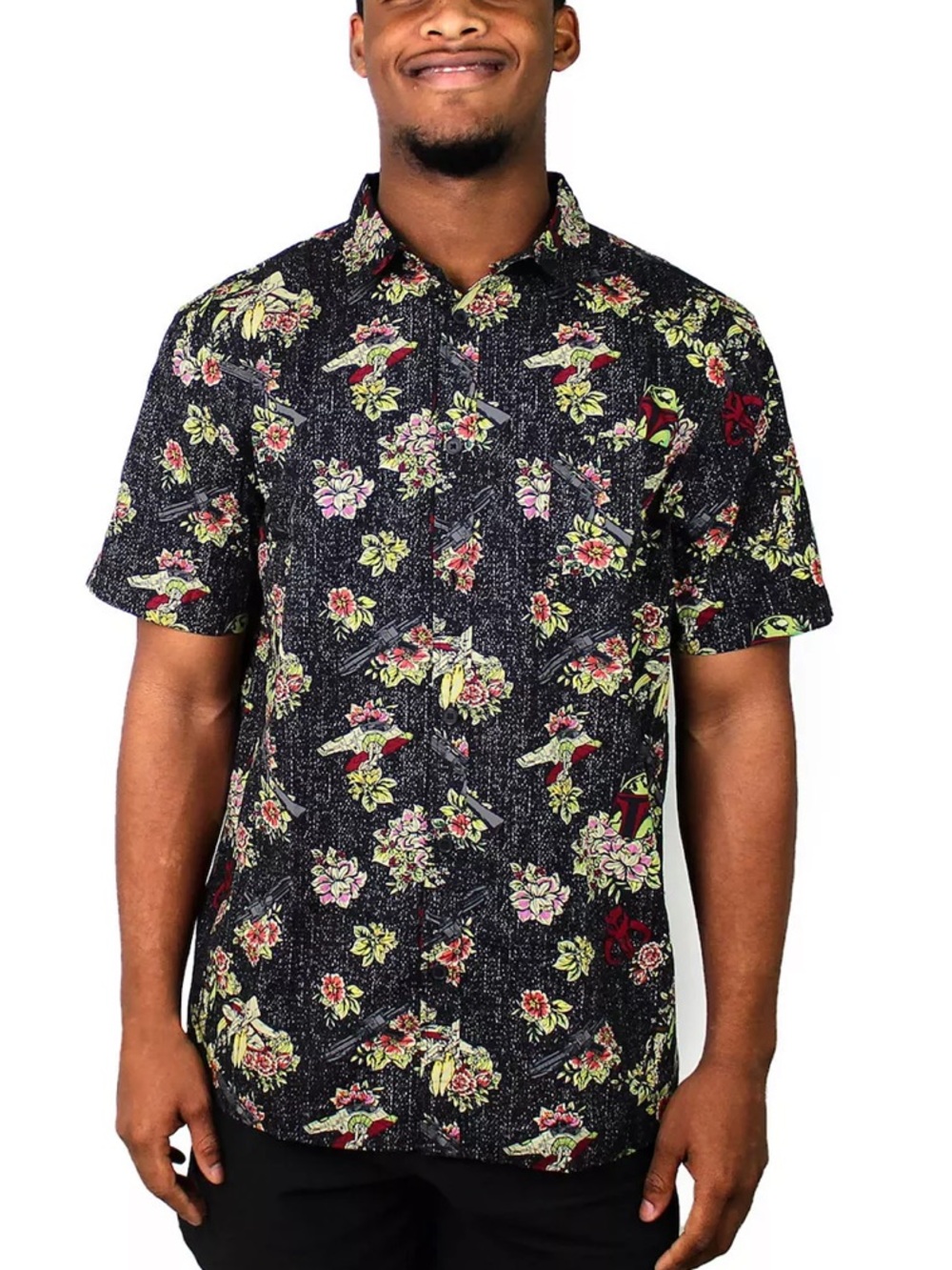 Starwars Men's Black Floral Short-Sleeve Button-Up Shirt
